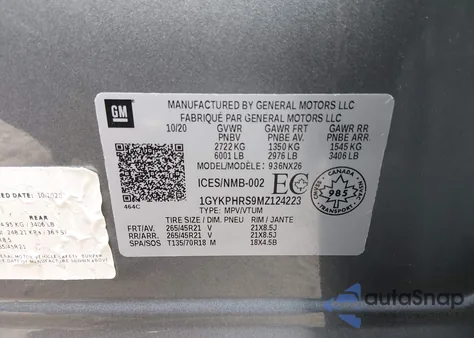 2021 Cadillac Xt6 Sport from USA, damaged, VIN 1GYKPHRS9MZ124223